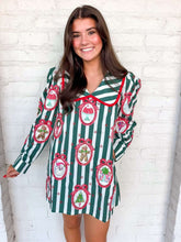 Load image into Gallery viewer, Queen Of Sparkles Green Striped Christmas Wallpaper Collar Cotton Dress