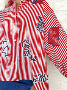 Queen Of Sparkles Ole Miss Mini Icon Stripe Button Down