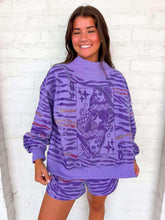 Load image into Gallery viewer, Queen Of Sparkles Purple Sequin Tiger Print QOS Card Mock Neck Sweatshirt