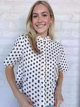 Load image into Gallery viewer, THML Feel The Energy Brown Polka Dot Top