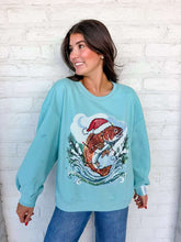 Load image into Gallery viewer, Queen Of Sparkles Light Blue Fish in Santa Hat Sweatshirt