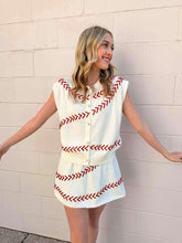 Load image into Gallery viewer, Queen Of Sparkles White &amp; Red Beaded Baseball Stitch Knit Skirt