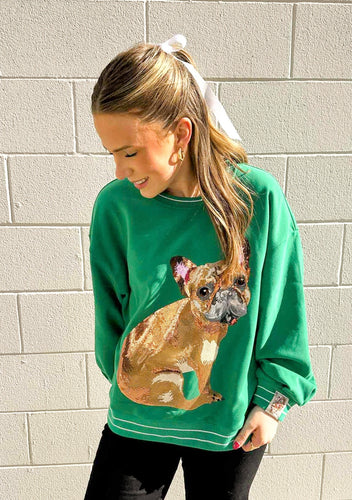 Queen Of Sparkles Green French Bulldog Sweatshirt