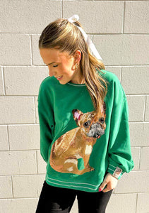 Queen Of Sparkles Green French Bulldog Sweatshirt