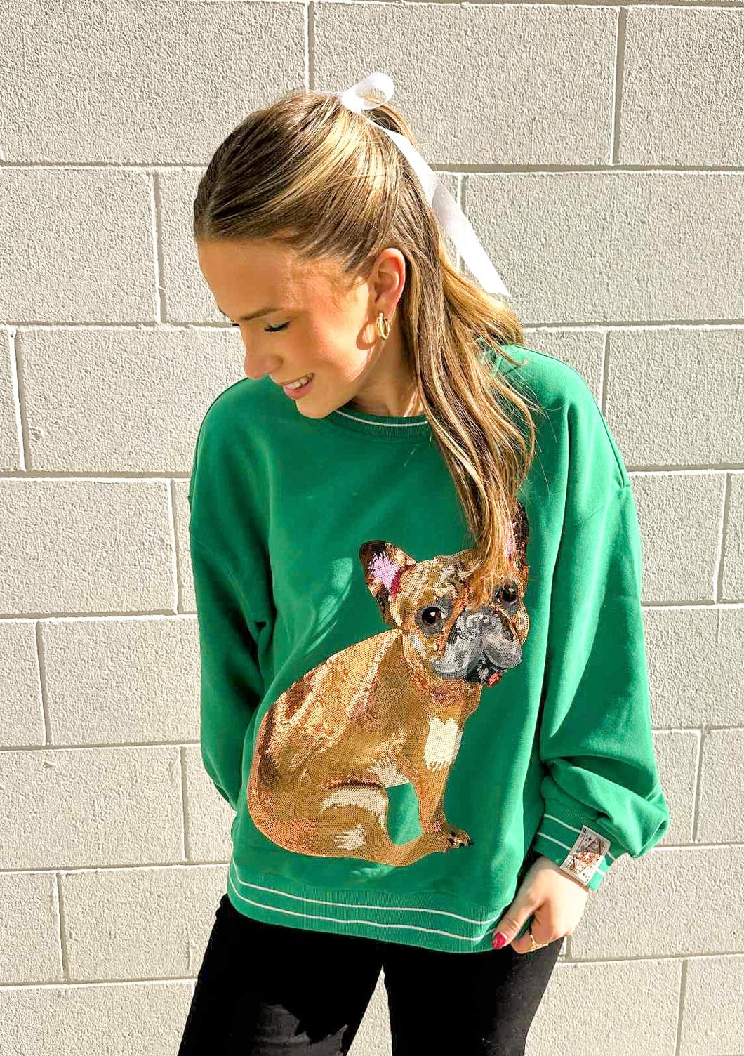 Queen Of Sparkles Green French Bulldog Sweatshirt