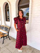 Load image into Gallery viewer, Take A Moment Burgundy Jacquard Midi Dress