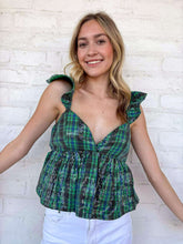 Load image into Gallery viewer, In Good Company Green Plaid Sequin Top