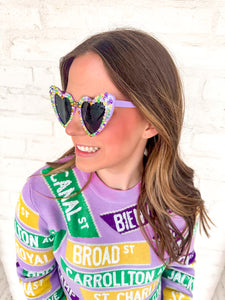 Mardi Gras Heart Purple Sunglasses