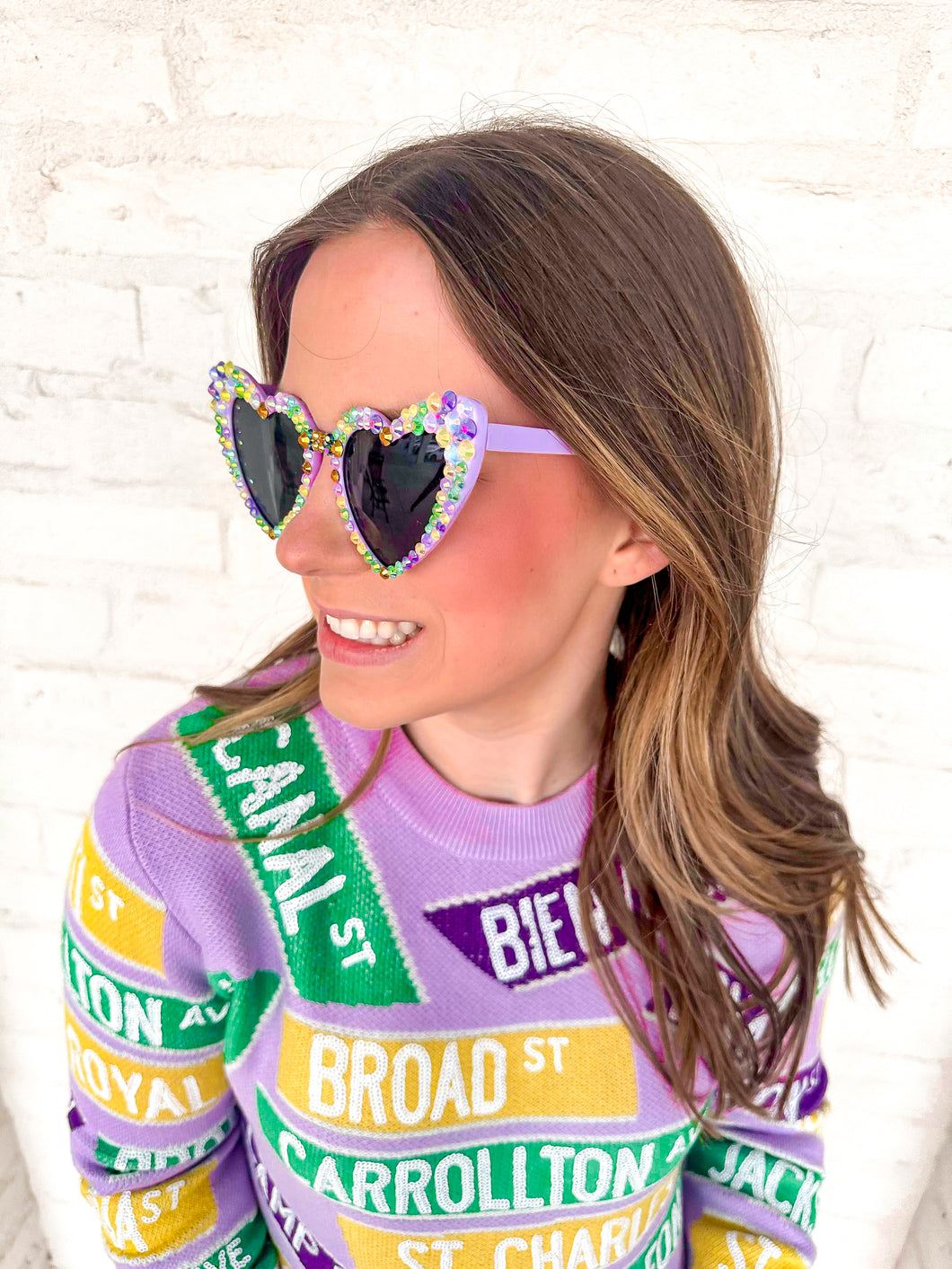 Mardi Gras Heart Purple Sunglasses