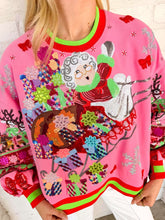 Load image into Gallery viewer, Queen Of Sparkles Hot Pink Vintage Mrs. Claus Sleigh Sweatshirt