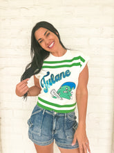 Load image into Gallery viewer, Queen Of Sparkles White &amp; Green Tulane Striped Short Sleeve Top