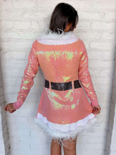Load image into Gallery viewer, Queen Of Sparkles Pink Sequin Feather Trim Santa Knit Dress