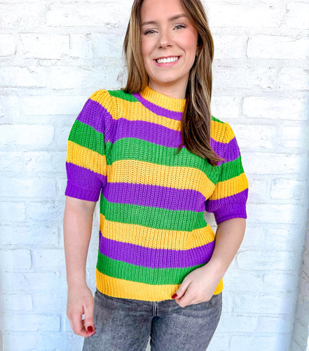 Stripe Of Traditions Mardi Gras Sweater Top