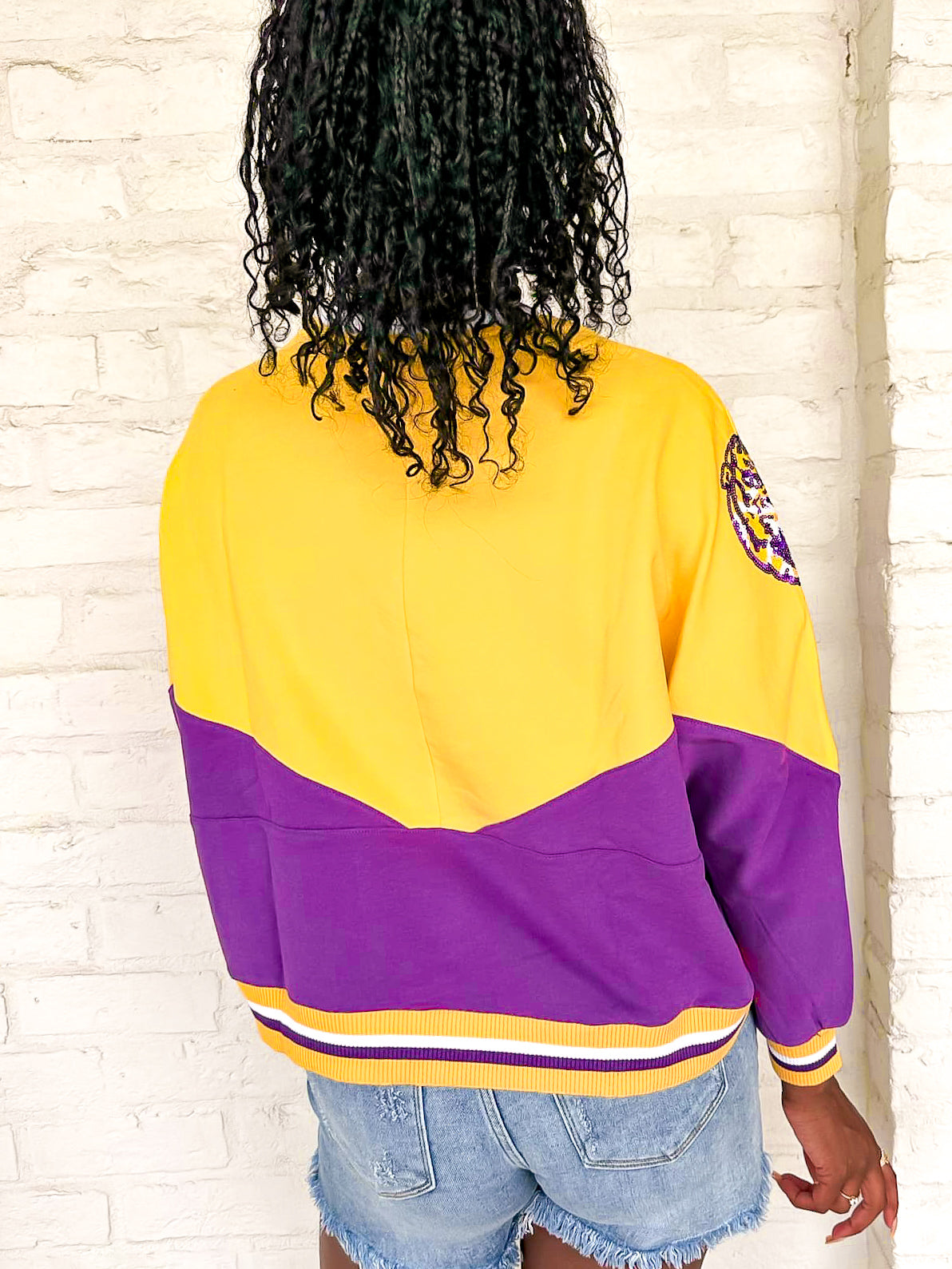 Queen Of Sparkles Yellow Purple Two Tone Tigers Sweatshirt Shop Shoetique