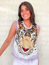 Load image into Gallery viewer, Queen Of Sparkles Lavender Oversized Tiger Feather Trim Tank