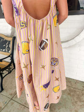 Load image into Gallery viewer, Queen Of Sparkles Licensed LSU Striped Sparkle Gameday Icon Cotton Midi