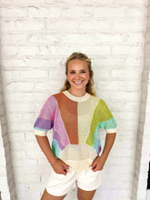 Load image into Gallery viewer, Queen Of Sparkles Sunshine Rainbow Rhinestone Short Sleeve Sweater