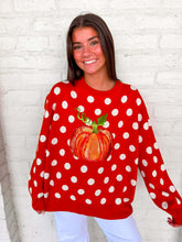 Load image into Gallery viewer, Queen Of Sparkles Orange Polkadot Pumpkin Sweater