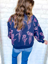 Load image into Gallery viewer, Queen Of Sparkles Navy Flower Outline Sweatshirt