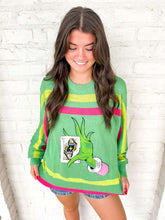 Load image into Gallery viewer, Queen Of Sparkles Green &amp; Pink Hand Holding QOS Card Sweater