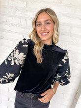 Load image into Gallery viewer, THML Velvet Hours Black Top