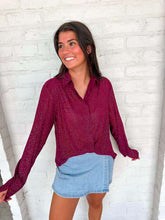 Load image into Gallery viewer, Queen Of Sparkles Maroon Rhinestone Button Up Top
