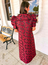 Load image into Gallery viewer, Take A Moment Burgundy Jacquard Midi Dress