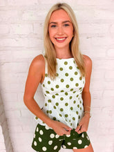 Load image into Gallery viewer, Cherry On Top Green Polka Dot Top