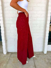 Load image into Gallery viewer, Queen Of Sparkles Maroon Wide Leg Rhinestone Jeans