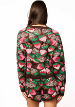 Load image into Gallery viewer, Queen Of Sparkles Brown Multi Strawberry Cream Tie Up Sweater