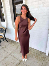 Load image into Gallery viewer, Golden Wishes Brown Satin Dress