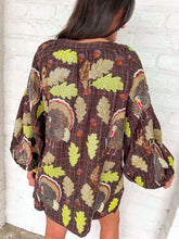 Load image into Gallery viewer, Queen Of Sparkles Brown Plaid Turkey &amp; Leaves Button Up Long Sleeve Dress