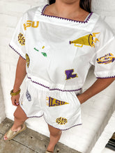 Load image into Gallery viewer, Queen Of Sparkles LSU Mini Embroidered Edge Cotton Shorts