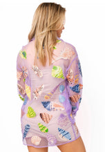 Load image into Gallery viewer, Queen Of Sparkles Purple Sheer Multi Sea Shell Button Up Cover Up