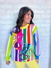 Load image into Gallery viewer, Queen Of Sparkles Rainbow Stripe Mask Sweater