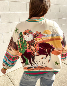 Queen Of Sparkles Multi Vintage Cowboy Santa Sweatshirt