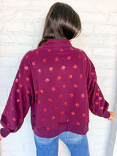 Load image into Gallery viewer, Queen Of Sparkles Red Polka Dot QOS Card Logo Nutcracker Mockneck Sweatshirt