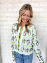 Load image into Gallery viewer, Queen Of Sparkles Blue &amp; Green Oyster Tie Sweater
