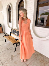 Load image into Gallery viewer, Smocked Sweetheart Orange Dress