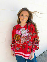 Load image into Gallery viewer, Queen Of Sparkles Red &amp; Pink Vintage Poinsettia Santa Sweatshirt