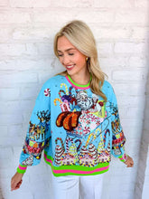 Load image into Gallery viewer, Queen Of Sparkles Aqua Vintage Santa Gingerbread House Sweatshirt