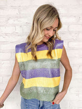 Load image into Gallery viewer, Metallic Print Mardi Gras Stripe Sweater Vest