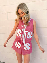 Load image into Gallery viewer, Queen Of Sparkles Red &amp; White Striped Rick Rack Tie Up Baseball Cotton Tank