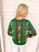Load image into Gallery viewer, Queen Of Sparkles Green 3D Holly &amp; Peppermint Cardigan