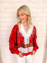 Load image into Gallery viewer, Queen Of Sparkles Red Sequin Feather Trim Santa Sweater