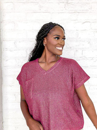 Vibes Are High Burgundy Metallic Top