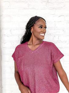 Vibes Are High Burgundy Metallic Top