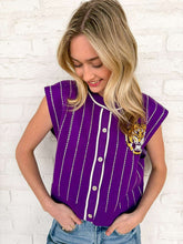 Load image into Gallery viewer, Queen Of Sparkles Purple LSU Striped Mascot Button Down Vest