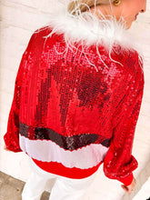 Load image into Gallery viewer, Queen Of Sparkles Red Sequin Feather Trim Santa Sweater