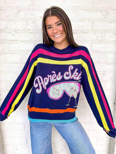 Queen Of Sparkles Navy Multi “Apres Ski” Goggle Sweater